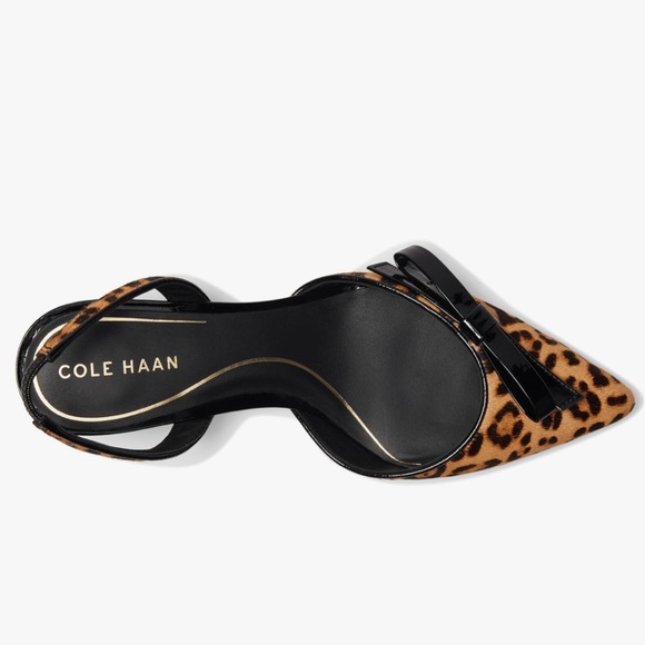 New! Cole Haan Noella Bow Leopard Print Leather Slingback Kitten Heel Pumps  7 - Picture 4 of 15